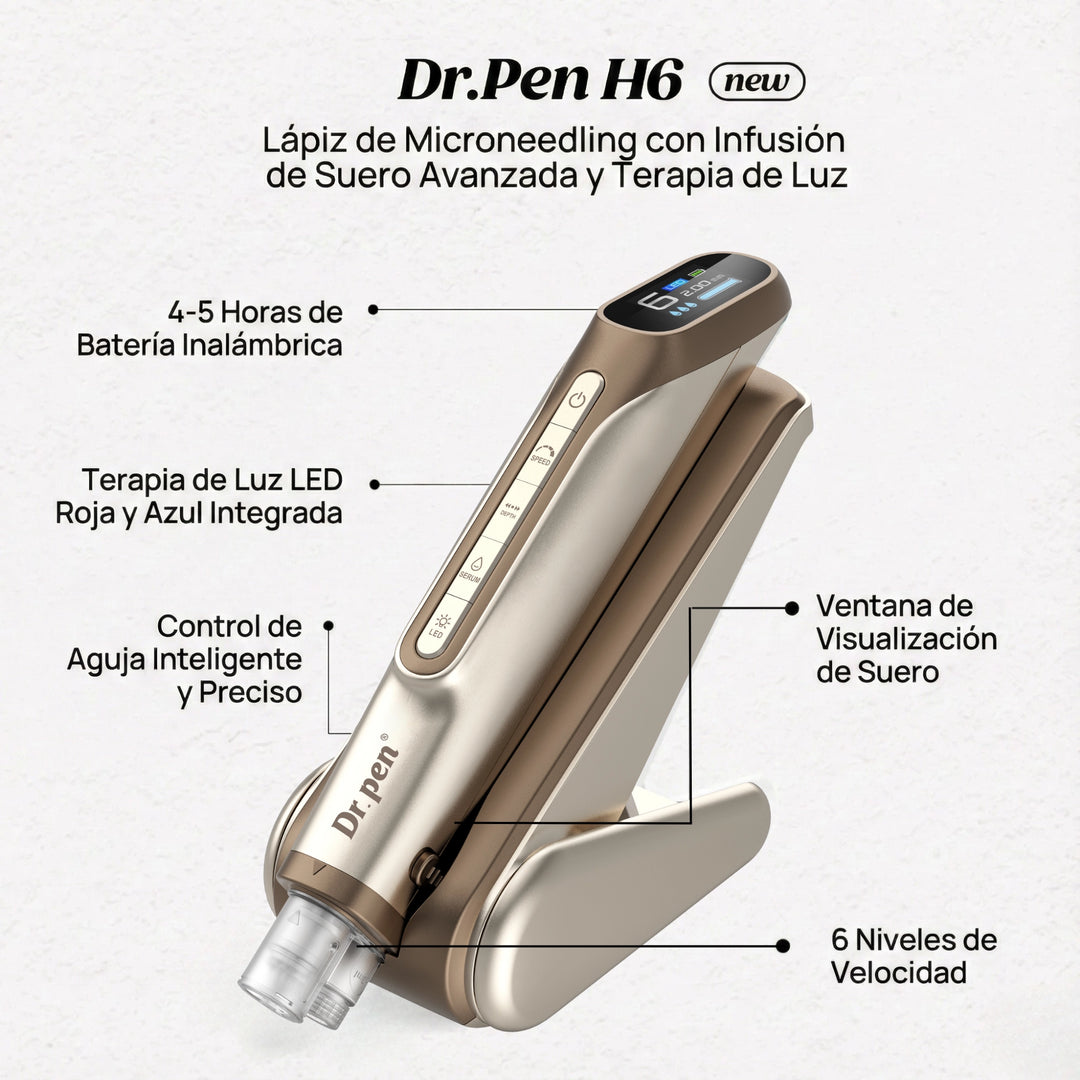 Dr. Pen H6 Oro Lápiz de Microneedling con Infusión de Suero y Luz LED