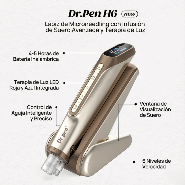 Dr. Pen H6 Oro Lápiz de Microneedling con Infusión de Suero y Luz LED