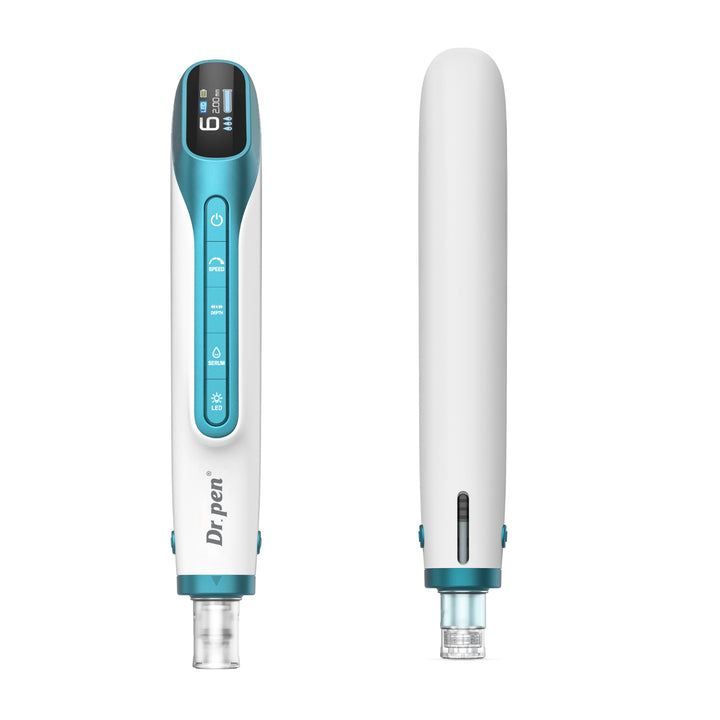 Dr. Pen H6 color azul vista frontal y trasera dispositivo profesional de microneedling facial
