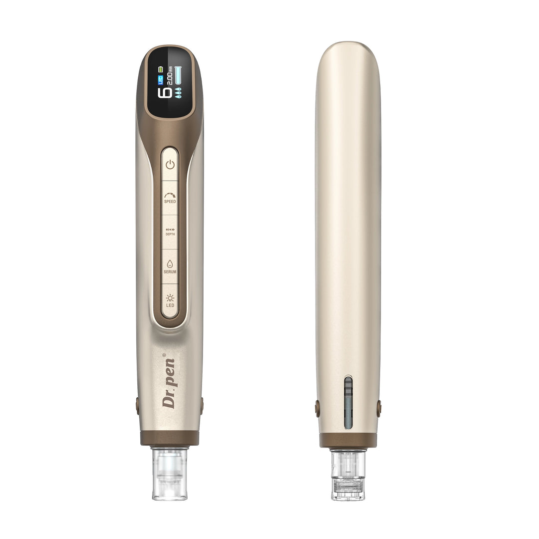 Dermapen Dr. Pen H6 color dorado frontal y posterior dispositivo microneedling profesional
