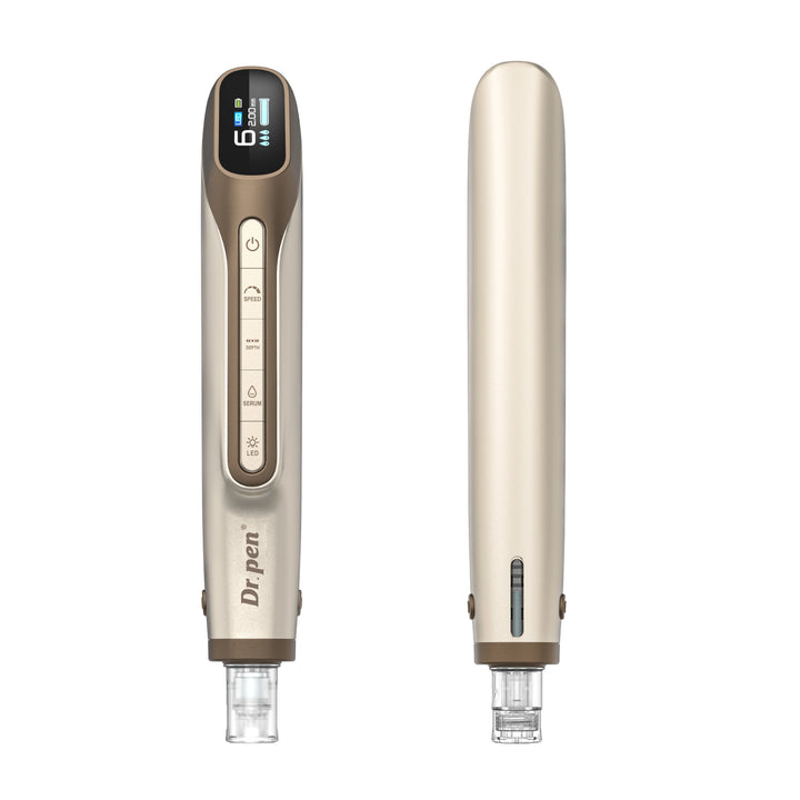 Dermapen Dr. Pen H6 color dorado frontal y posterior dispositivo microneedling profesional
