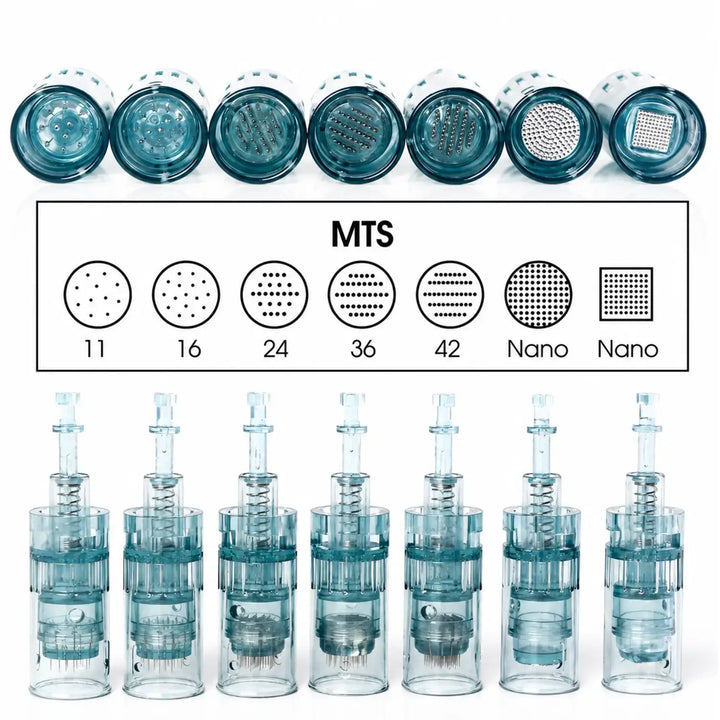 Cartuchos MTS para Dr. Pen M8 disponibles en 11, 16, 24, 36, 42 agujas y Nano.