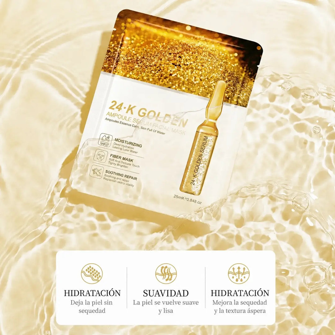 Mascarilla Facial 24K Oro Hidratante y Luminosidad (10 Unidades)